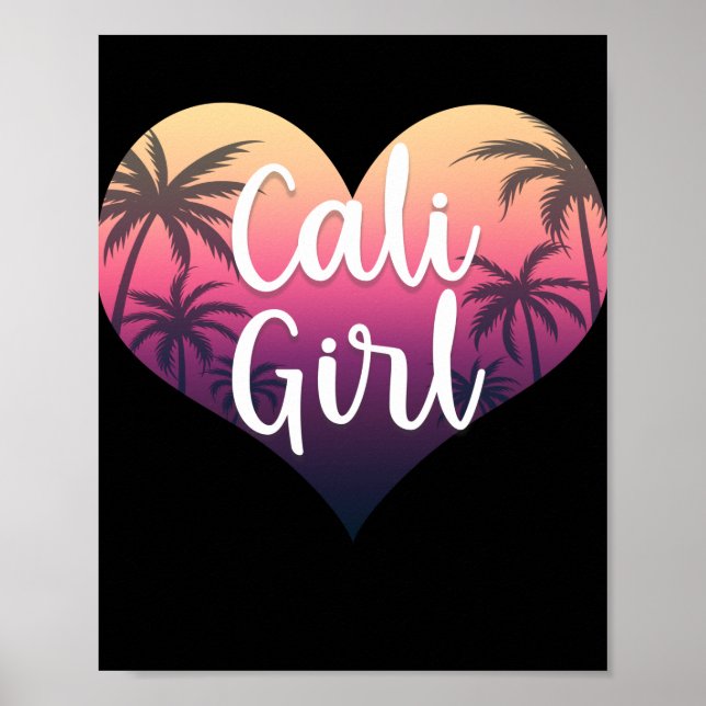 Affiche California Heart Palm Trees Summer Cali Girl (Devant)