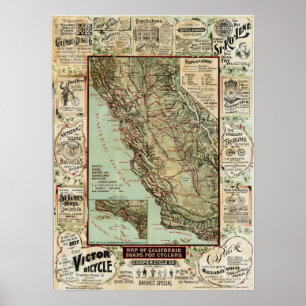 Affiche "California Roads For Cyclists" (1896) (voir note)
