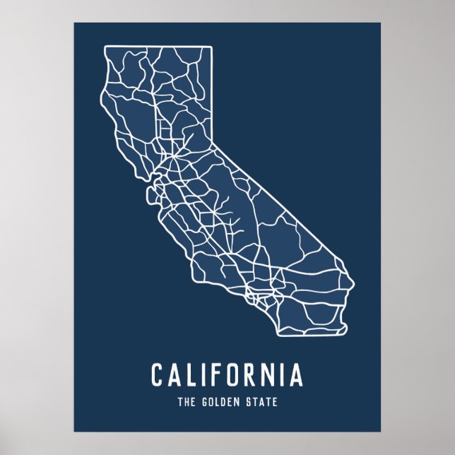 Affiche California US State road map - golden state map (Devant)