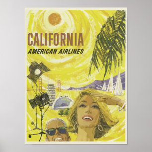 Affiche California USA Aviation Airline Vintage voyage