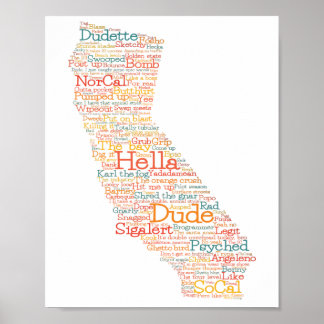 Affiche California USA Slang Word Art Map
