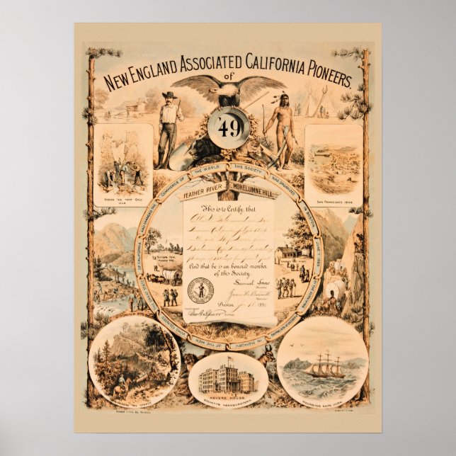 Affiche Californie 1849 Pionniers Gold Rush Art Souvenir (Devant)