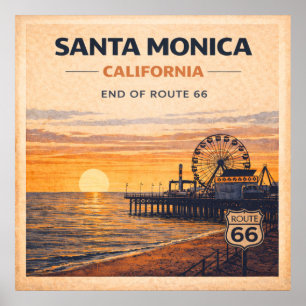 Affiche Californie côte Pacifique terminus Route 66