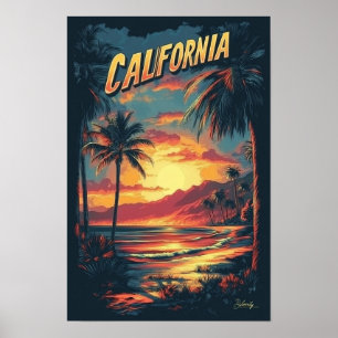 Affiche Californie États-Unis Voyage Vintage d'illustratio