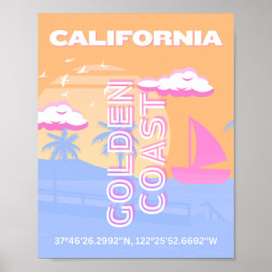 Affiche Californie, Plage, Art de voyage