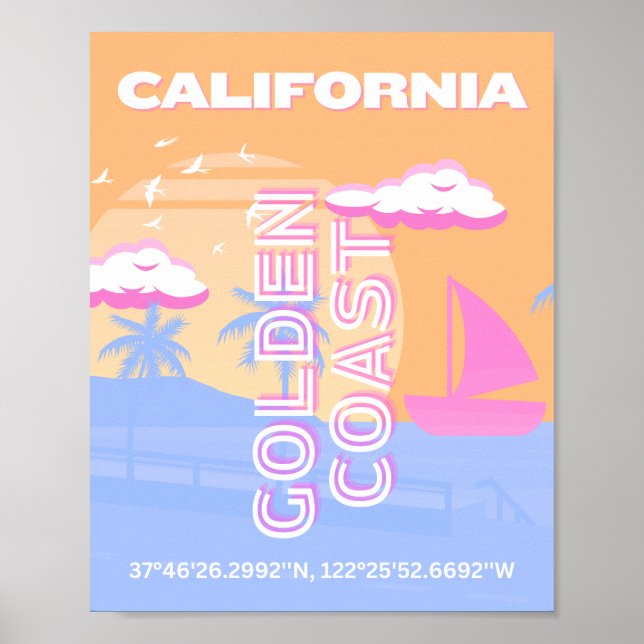 Affiche Californie, Plage, Art de voyage (Devant)