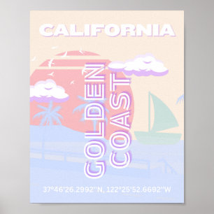 Affiche Californie, Plage, Art du voyage, Preppy, Pastel