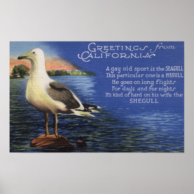 Affiche Californie - Salutations de, Poème Seagull (Devant)