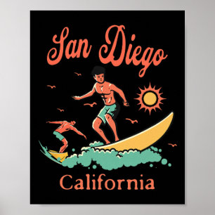 Affiche Californie San Diego Ca Surfeur Surf Plage Vacance