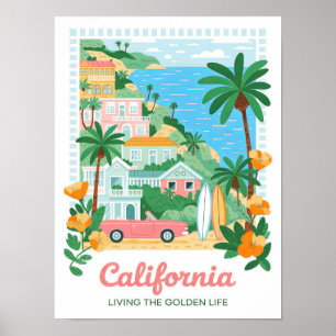 Affiche Californie Vivre la vie dorée Voyage d'été