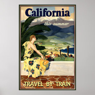 Affiche CALIFORNIE Voyage en train Nouvel Art touristique