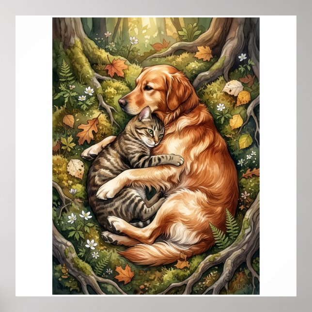 Affiche Câlins de chien et de chat Forêt Compagnonnage de  (Devant)