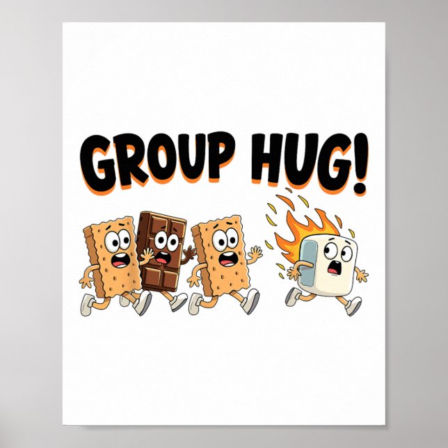 Affiche Câlins de groupe Marshmallow Smore Camping drôle e (Devant)