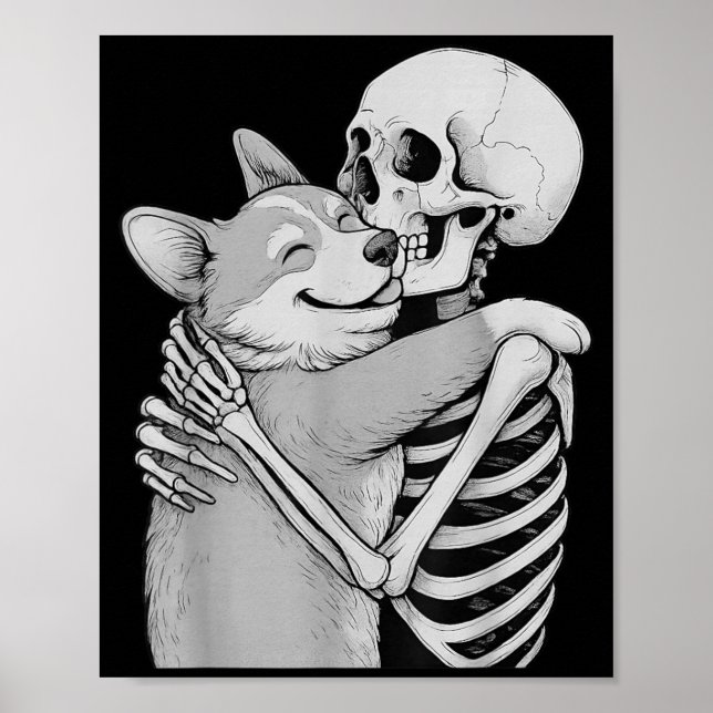 Affiche Câlins de squelette de Corgi Halloween amateur de  (Devant)