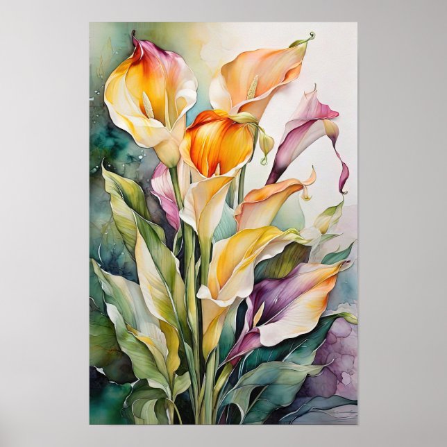 Affiche Calla Lilies - Fleurs Aquarelles - Art Floral (Devant)