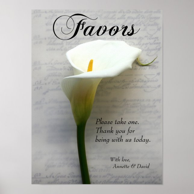 Affiche Calla lily sur le panneau d'écriture manuscrite (Devant)