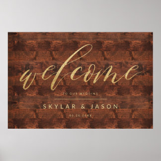 Affiche Calligraphie Bois rustique et Mariage de bienvenue