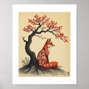 Affiche Calligraphie de l'esprit renard Art japonais