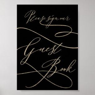 Affiche Calligraphie d'or romantique   Black Guest Book Si
