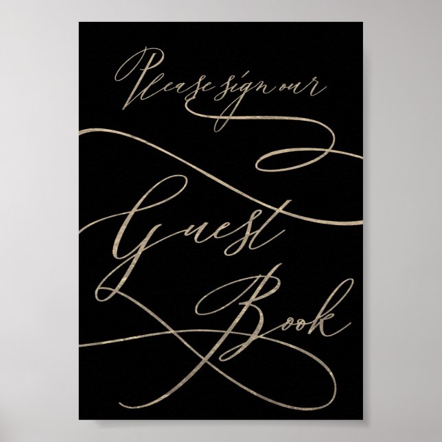 Affiche Calligraphie d'or romantique | Black Guest Book Si (Devant)