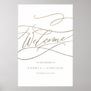Affiche Calligraphie d'or romantique Mariage d'accueil ver