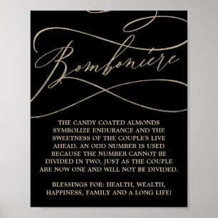 Affiche Calligraphie d'or romantique Mariage noir Bombonie