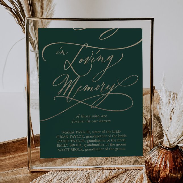 Affiche Calligraphie d'or romantique | Vert dans la mémoir (Créateur téléchargé)