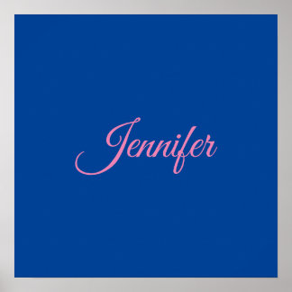 Affiche Calligraphie Elegant rose Bleu Nom personnalisé