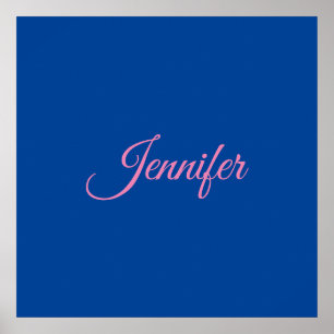 Affiche Calligraphie Elegant rose Bleu Nom personnalisé