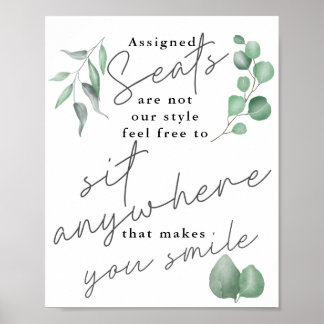 Affiche Calligraphie Green Sit Anywhere Mariage Sign