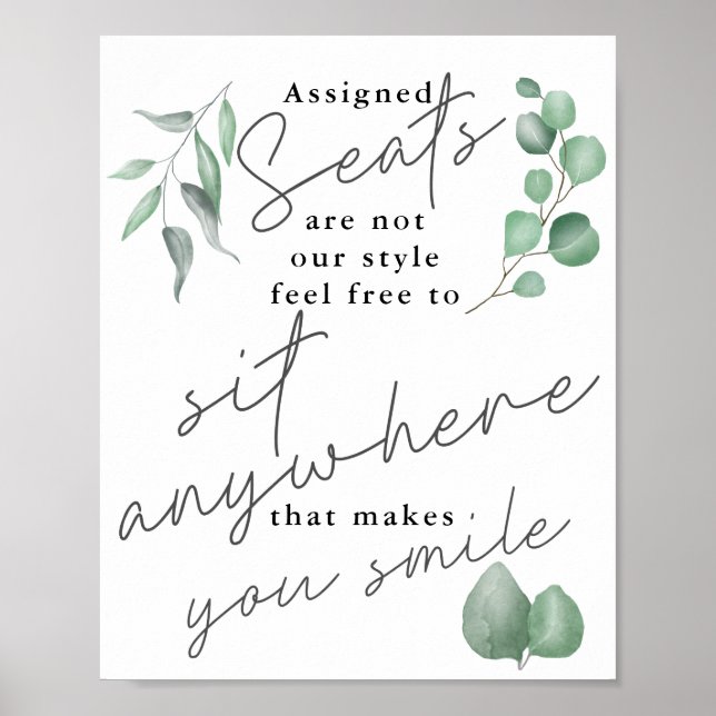 Affiche Calligraphie Green Sit Anywhere Mariage Sign (Devant)