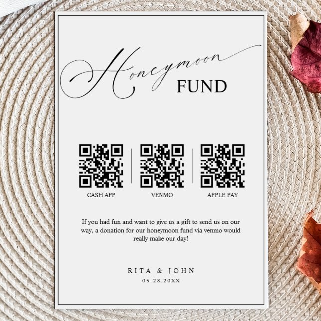 Affiche Calligraphie Honeymoon Fund Cash QR Code Mariage (Créateur téléchargé)
