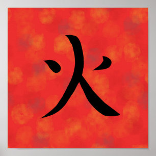 Affiche Calligraphie japonaise Kanji Feu Rouge