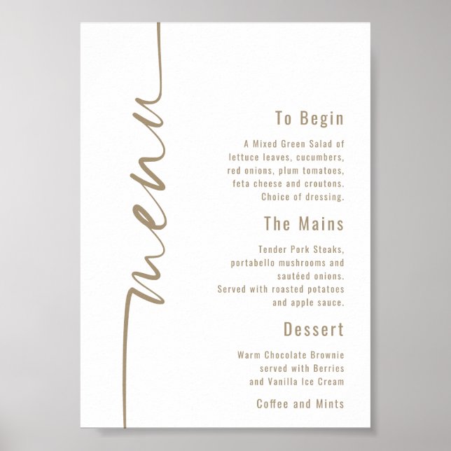 Affiche Calligraphie Mariage Champagne Gold Menu (Devant)