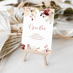 Affiche Calligraphie Mariage floral gracieux Open Bar Sign