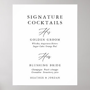 Affiche Calligraphie Mariage Signature Barre de cocktails