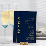 Affiche Calligraphie Marine Blue Gold Mariage Menu<br><div class="desc">Calligraphie Marine Blue Gold Mariage Menu. Ce design moderne a Menu dans un élégant script de réglage qui tourne à gauche et le reste du texte est aligné à droite que vous pouvez facilement personnaliser. Les couleurs du texte et de l'arrière - plan peuvent être modifiées à n'importe quel de...</div>