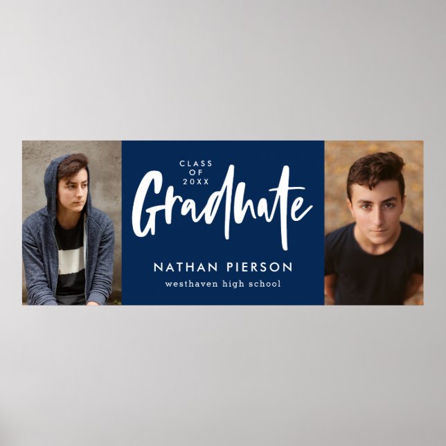 Affiche Calligraphie moderne Bleu Deux Photo Graduation (Devant)