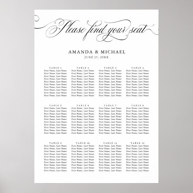 Affiche Calligraphie moderne intemporelle noir Seing Chart (Devant)
