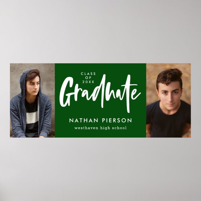 Affiche Calligraphie moderne Vert Deux photo Graduation (Devant)