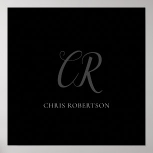 Affiche Calligraphie Monogramme Nom Black Grey Cadeau pers