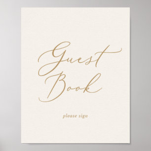 Affiche Calligraphie Or Délicate   Cream Guest Book