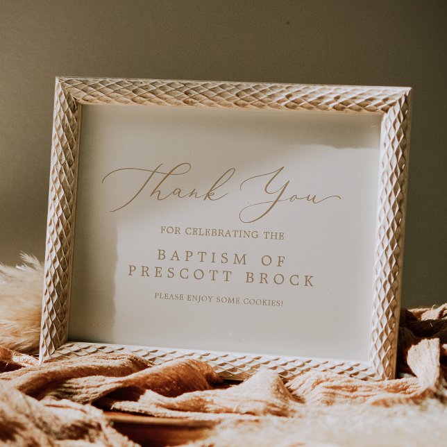 Affiche Calligraphie Or Délicate | Crème Baptême Favoriser (Delicate Gold Calligraphy | Cream Baptism Favor Poster)