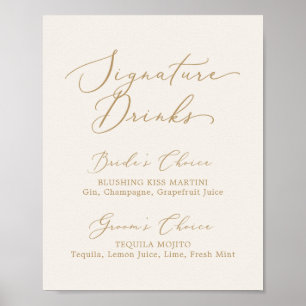 Affiche Calligraphie Or Délicate   Crème Signature Boisson