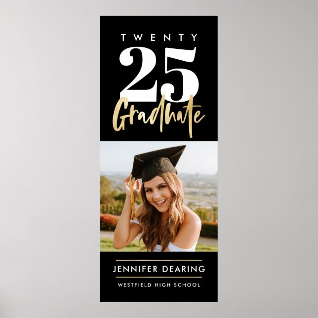 Affiche Calligraphie Or moderne Photo Graduation Noire (Devant)