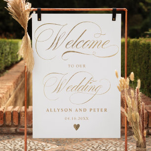 Affiche Calligraphie photo chic or mariage bienvenue
