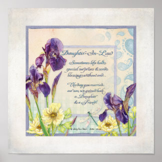 Affiche Calligraphie Poème fille en droit Iris aquarelle
