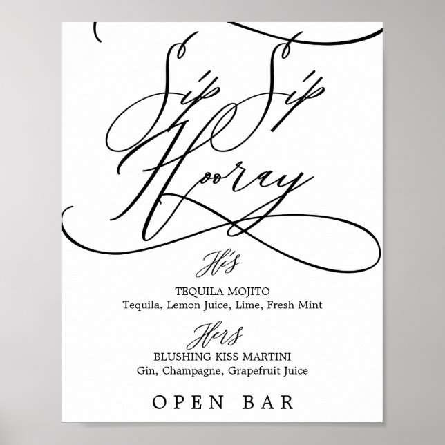 Affiche Calligraphie romantique Sip Sip Hooray Mariage Bar (Devant)