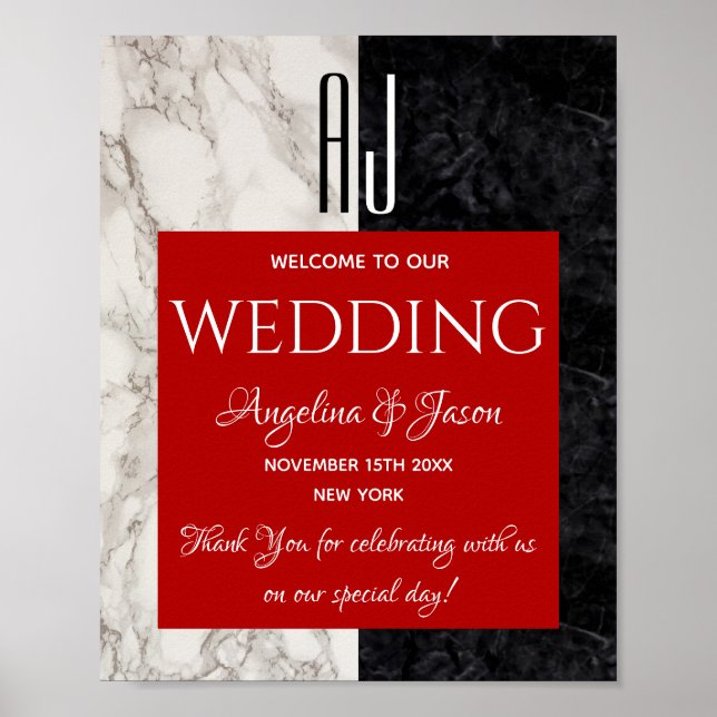 Affiche Calligraphie Rouge Bienvenue Mariage (Devant)