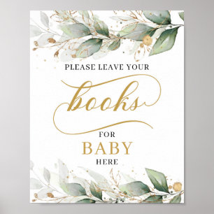 Affiche Calligraphie rustique eucalyptus livres pour bébé 